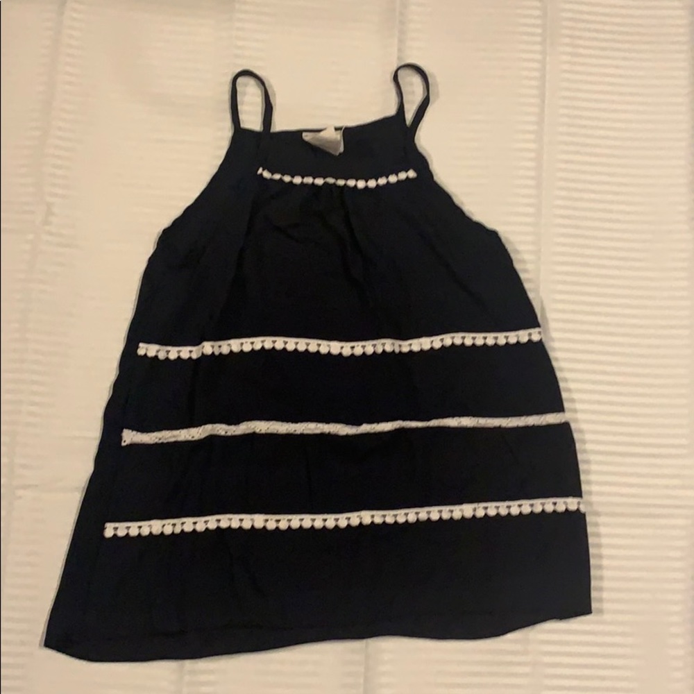 Youth navy tank top with white laced strips